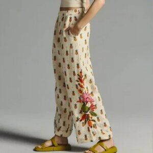Farm Rio x Anthropologie Linen Pineapple Resort Pants Trousers Medium Petite